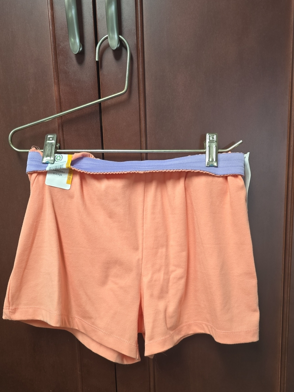 NWT. Girl's Peach Casual Lounge Shorts with Lavender Foldover Waist. Size 10/12